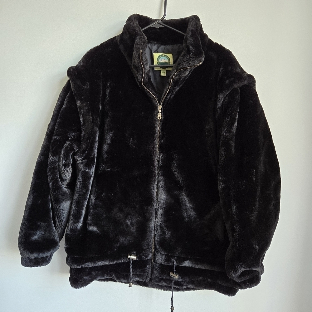 Vintage Weather Spirits Oversized Black Faux Fur Coat Size Medium